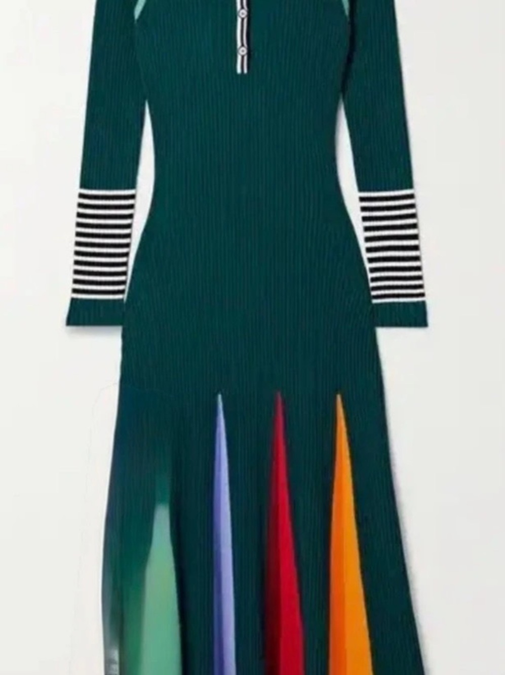 Christopher John Rogers Striped Ribbed-Knit Polo Maxi Dress